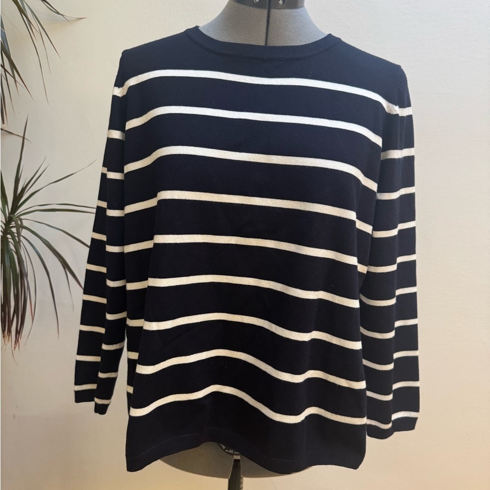 Karen Millen Striped Knit Top with Shirt Hem & Back Zip